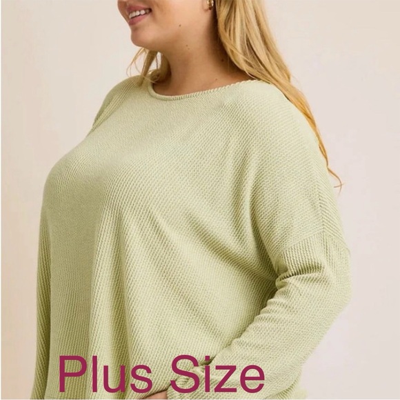 Gilli Tops - Gilli Top: Plus Size Top. Oversized Comfy Waffle Knit in Sage Green
